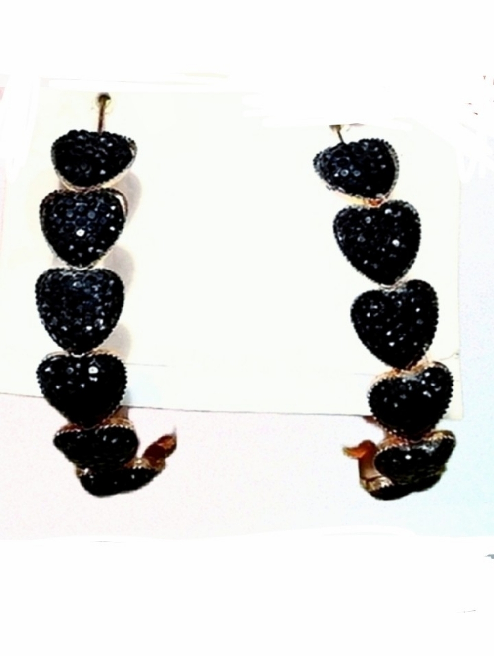 New! Black Sparkly Heart Hoop Pierced Earrings